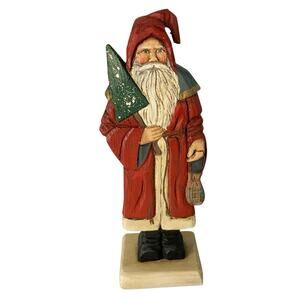 Vintage Crate Prospects Santa Figure Teresa Olson Wood Hand Carved 8" Figurine